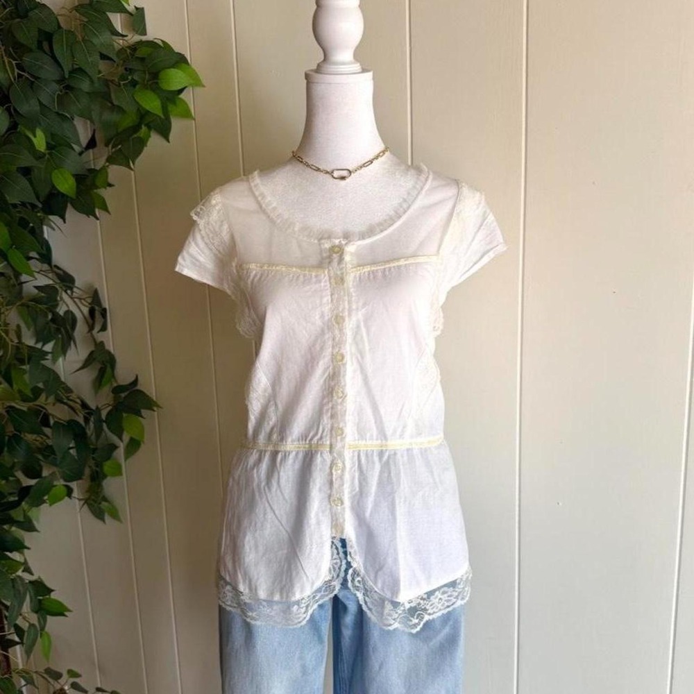 Caren Sport White Lace Blouse 100% Cotton Women's Size 2X Fairycore